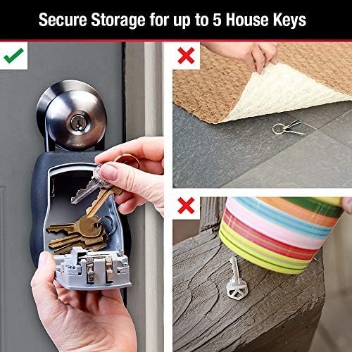 Image showing secure key storage in Master Lock box versus hidden under mat or rock