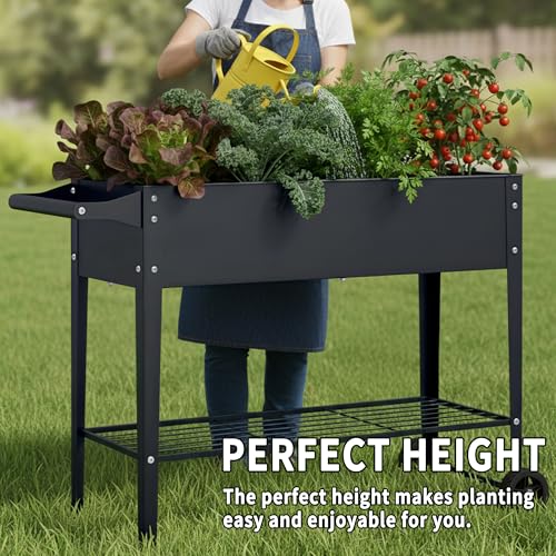 Camas de jardín elevadas con ruedas Elevate pack de 2 jardineras grises de 32 pulgadas de alto 7