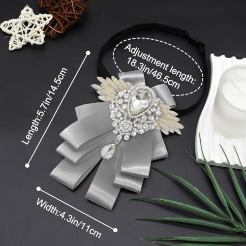Image of Luckyvestir Womens Mens Bow Tie Ribbon Black Rhinestone Bow Ties Men Large Crystal Bowknot Bowtie for Wedding Party Banquet