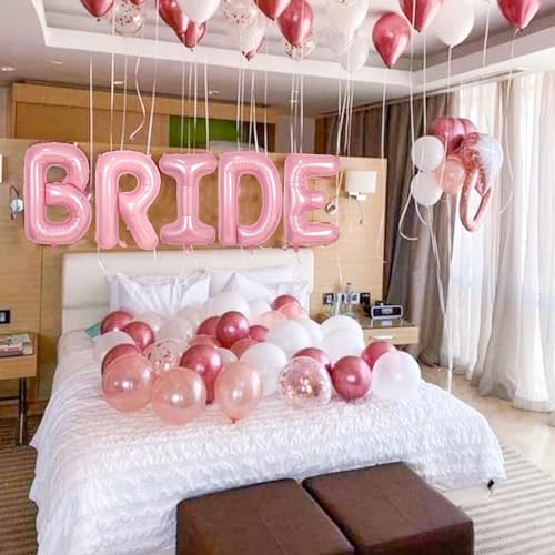 Image of 40 Inch Pastel Pink BRIDE Balloons Bachelorette for Bridal Shower, Light Pink BRIDE Mylar Foil Balloon Letter, Baby Pearl Pink Alphabet Balloon for Wedding Engagement Bride to be Party Decorations