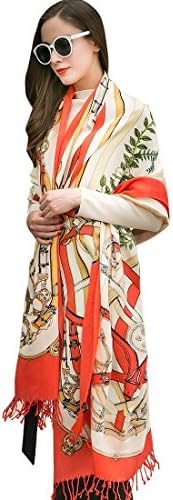 DANA XU 100% Pure Merino Wool Extra Large Pashmina Cashmere Scarf Shawl And Wrap For Women Winter Oversized Floral Blanket