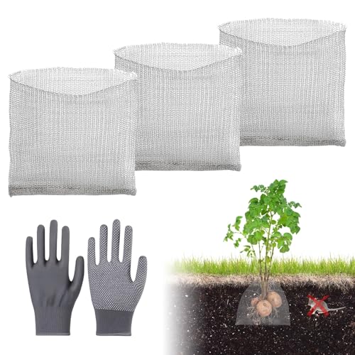 YUE QIN 3 Stück 60x60cm WüHlmauskorb aus Edelstahl für Pflanzen Wurzelschutz Gegen Wühlmäuse mit Handschuhe Pflanzenwurzelschutz Wühlmauskörbe für Schutz der Wurzeln Von Bäumen Blumen Gemüse