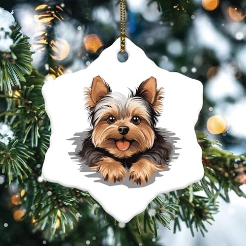 Sbirciando Yorkshire Terrier Ornamenti di Natale Cartoon Cute Animal Puppy Hexagons Keepsake Gift Ceramic Farmhouse Dog And Cat Lovers Animal Christmas Ball for Holiday Christmas Tree Party Decoration