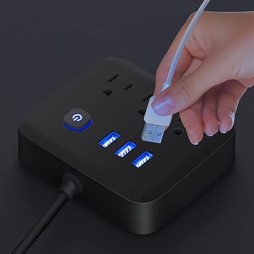 Miniatura 5 de Regleta de protección contra sobretensiones con 3 puertos USB, regleta de alimentación de 4 pies, 3 tomas de corriente y 3 puertos de carga USB,
