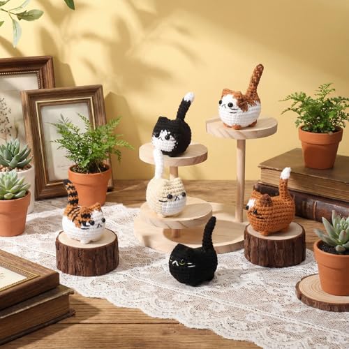 6 Pcs Crochet Cat Figurines Handmade Knitted Cute