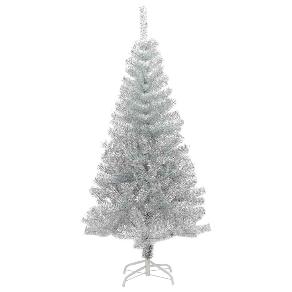 Choinka srebrna 120 cm, sztuczna choinka PET z 150 diodami LED o ciepłej białej barwie, stojak, zasilanie USB, do użytku wewnątrz i na zewnątrz, obrotowa konstrukcja