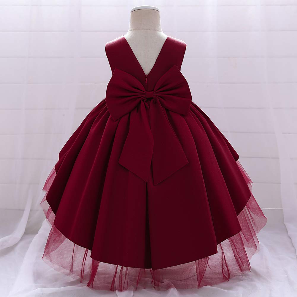 IBAKOM Bébé Filles Petits Enfants élégant sans Manches col en V Bowknot Satin Formelle fête Mariage Demoiselle d'honneur Communion baptême Princesse Robe de Bal