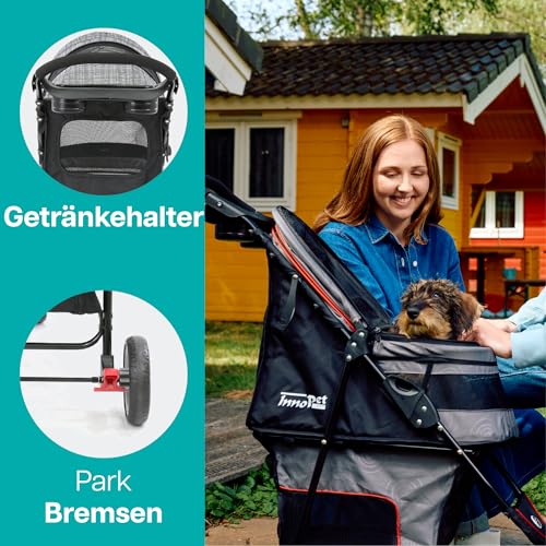 Innopet Hundebuggy Avenue Meliertes Grau leichter Katzenbuggy - Regenschutz inklusive - Hundewagen für die Stadt - faltbarer,wendig, kompakt - mit Sicherheitsleinen & Aufbewahrungskorb