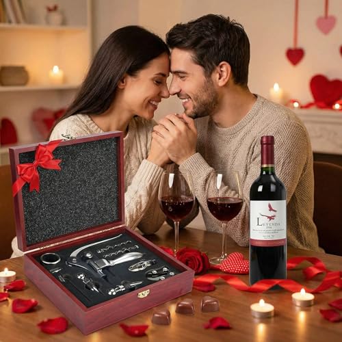 Valentines Day Gifts, 9 PCS Corkscrew Wine Opener Set, Stainless Steel Cork Screw Rabbit Wine Bottle Opener Kit Including Foil Cutter, Pourer, Vacuum Wine Stopper Corkscrews etc