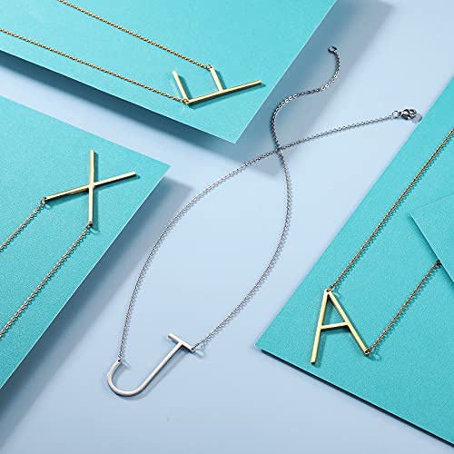 Mowom Large Initial Letter Pendant Necklace Custom Engraving Name Date For Women Wife Mom Stainless Steel Big Sideways Alphabet Best Friend Bridesmaid Gift(Gold Color Letter C) #TOP3