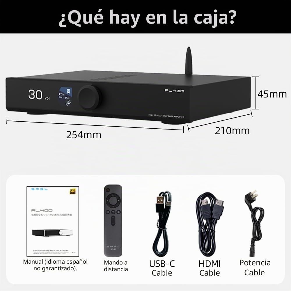 SMSL AL400 DAC Amplificador de fotos,amplificador de potencia,chip CA43131,paso bajo de 4 etapas/5 modos de filtro compatible con cartuchos Phono MM/MC,soporte completo MQA DAC (Negro)