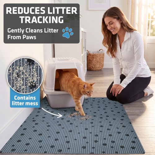 Image of Drymate Original Cat Litter Mat, Contains Mess from Box, Urine-Proof, Soft on Kitty Paws - Absorbent /Waterproof - Machine Washable, Durable (USA Made) (28 x 36) (Grey Stripe Black Paw)