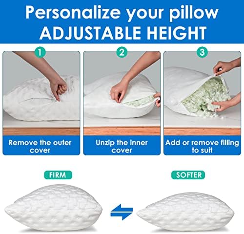 SKYNY Cooling Side Sleeper Pillow for Neck and Shoulder Pain Relief, Adjustable Shredded Memory Foam Neck Pillows Sleeping, Cervical Support Bed Pillows, Queen Size Bed Pillows for Sleeping
