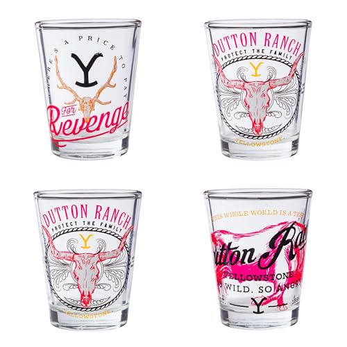 Image of Silver Buffalo Yellowstone Dutton Ranch 4 Pack Mini Glass Set, 1.5 Ounces