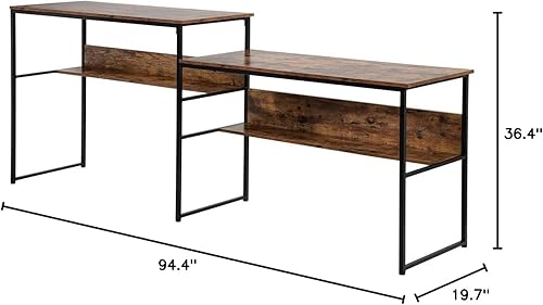 Miniatura 7 de Merax Oficina con estación de trabajo doble para dos personas, escritorio de computadora extra grande con estantes de almacenamiento abiertos, mesa