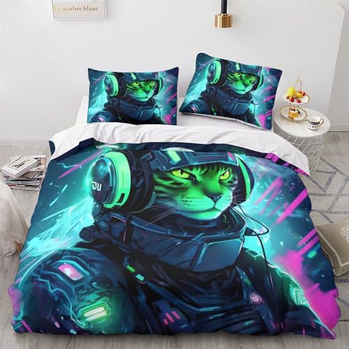 Housse de couette avec fermeture éclair chat astronaute lit double - 2