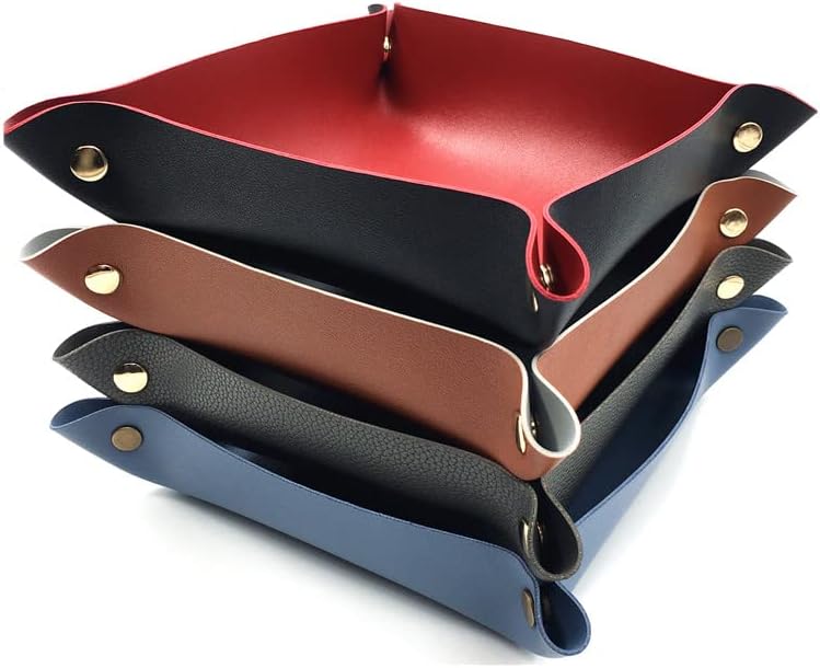 4 Pack Valet Tray PU Leather Jewelry Tray for Women and Man Portable Catchall Travel Storage Dish Plate Key Tray For Entryway Desk Organizer for Phone, Keys, Glasses, Wallet, Earphone, Watch, Coin