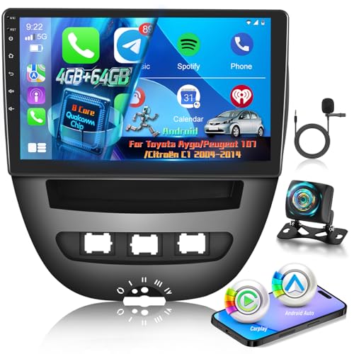Autoradio CarPlay sans fil pour Peugeot 107 et Toyota Aygo GPS