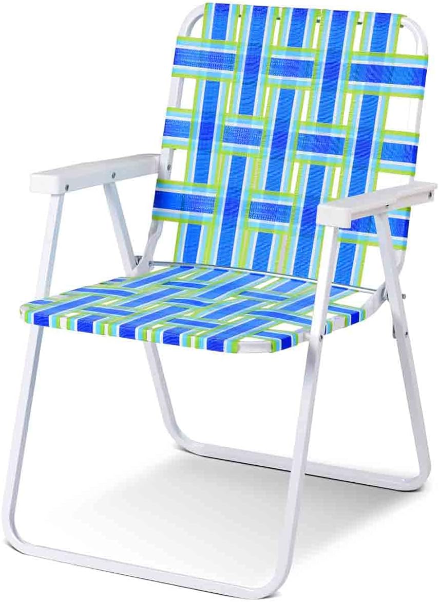 Lawn Chairs(6 Pack), Folding Lawn Chairs for Adults, Portable Beach Chairs w/Armrests, Webbed Lawn Chairs Set for Home, Beach, Park, Long Trips (Blue)