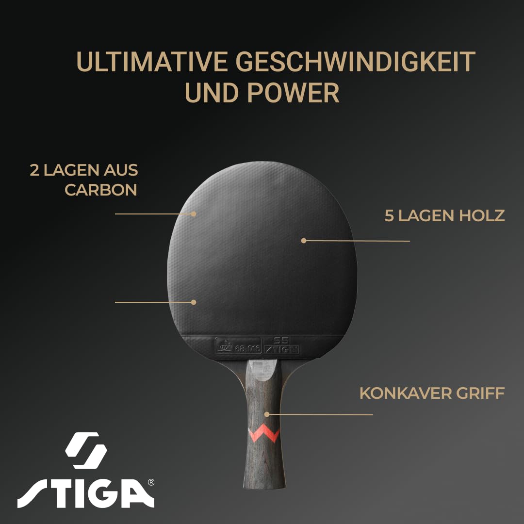 STIGA Royal Carbon Tischtennisschläger - Profi TT Schläger für Offensive Spieler mit ITTF-zertifiziertem 5-Star Belag und Carbon-Technologie - Maximalgeschwindigkeit, Power und Kontrolle