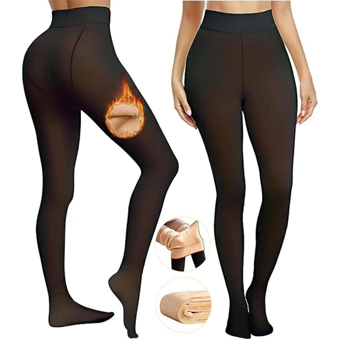 inner enrich Trending Thick Fleece Leggings for Women/Girl (Black/Skin) | Winter Wear Super Warm Fake Translucent Woolen Fur Stockings | Thigh High Cute Lined Sheer Thermal Jegging Tights-picture-37