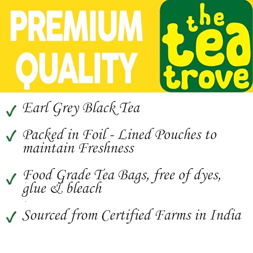 Image of The Tea Trove Earl Grey Tea Bags - 40 Eco-Friendly Earl Gray Black Tea Bags in Resealable Pouch, Natural Bergamot Flavor Blended with Fine Assam Black Tea, Highly Caffeinated Bergamot Tea, 80g