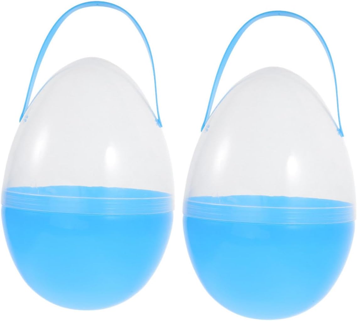 Vaguelly 2 Pc Jumbo Easter Eggs with Handles Large 25cm Plastic Containers Easter Egg Holder Portable Fillable Sky-blue