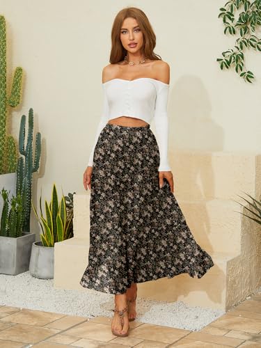 Image of NASHALYLY Women's Chiffon Elastic High Waist Pleated A-Line Flared Maxi Skirts