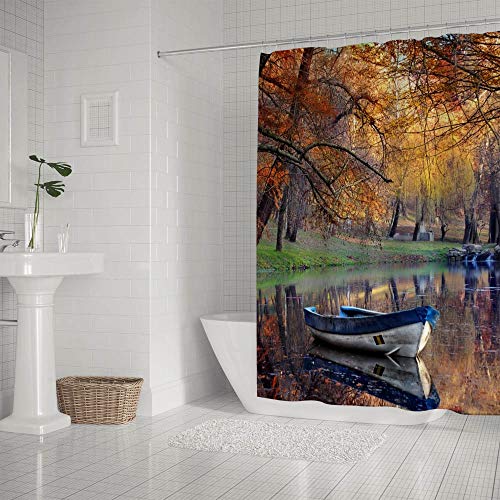 Rideau de douche lavable en machine polyester imperméable lac d'automne - 3