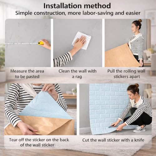 Image of 3D Self Adhesive Foam Brick Wallpaper Peel and Stick Waterproof Wall Panels Soundproof Wall Sticker for Living Room Bedroom Kitchen Home Office Interior Decoration (Pack of 10, Blue)