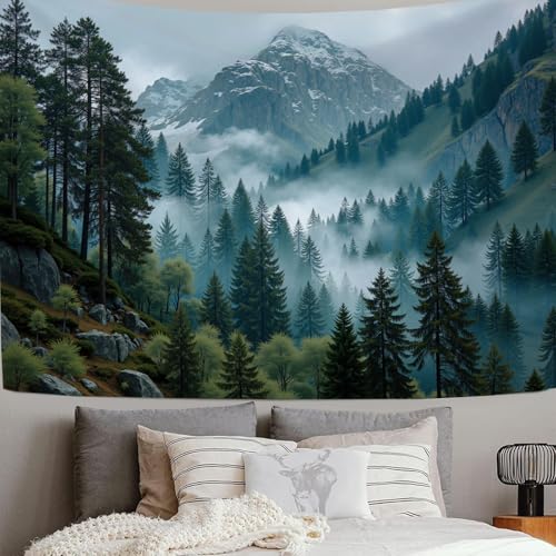 Papier peint tissu montagne et forêt au design artistique pour décoration de salon