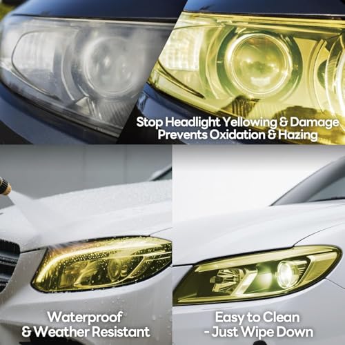 Image of WALLMATE Headlight Taillight Film Self Adhesive Smoke Film Fog Light Film Vinyl Tint Wrap Film Car&Bike Protection Film Sheet Sticker (Yellow Smoke, 12x50 Inch)