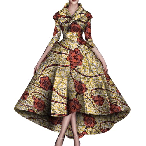 Image of African Dresses for Women A-line Floor-Length Dress Traditional Ankara Kente Print Evening Dress