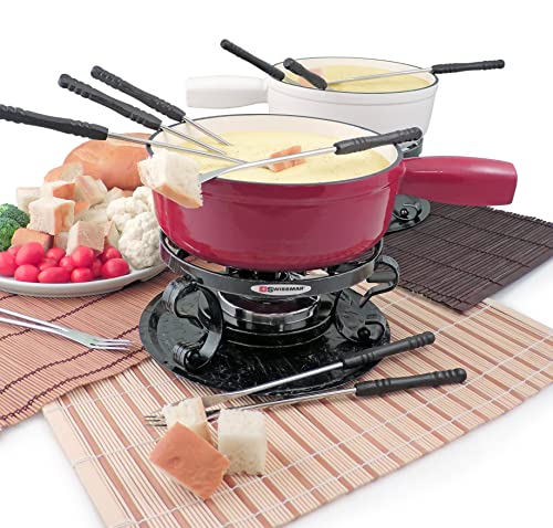 Swissmar Lugano 2-Quart Cast Iron Cheese Fondue Set, 9-Piece, Cherry Red #TOP4