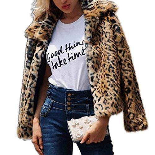 Womens Leopard Faux Fur Coat Vintage Warm Long Sleeve Parka Jacket Outwear (US M=Asian L)