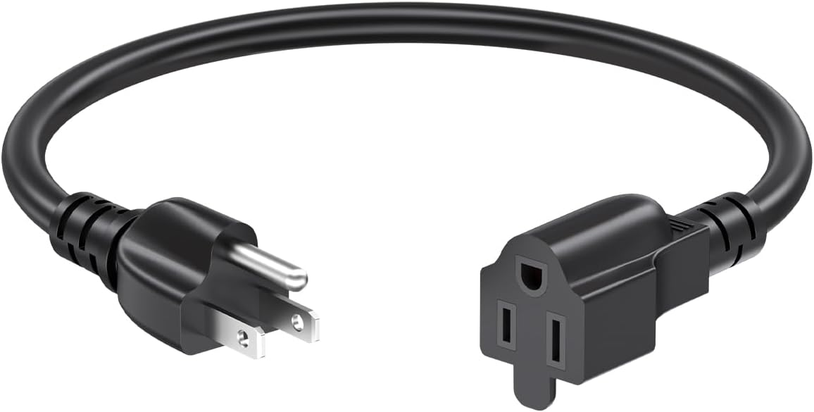 1FT Short 3 Prong Extension Cord - 16/3 16AWG SJTW, 13A 125V 1625W | Indoor Outdoor Weatherproof Heavy Duty for Laptops, Coffee Makers, Office Home Appliances