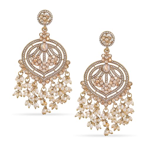 Image of Rubans Chandelier Earrings Kundan Pearl Traditional Jewellery Wedding Festive Gift for Women & Girls