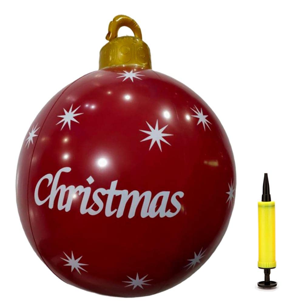 BRTNUP Grande Boule De Noël Gonflable 61 Cm PVC Rouge Blanc - Décoration Extérieure Jardin