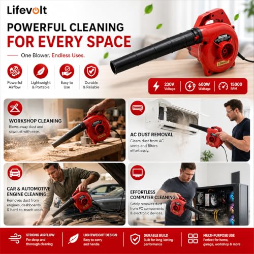 Image of 600W Air Blower for Dust Cleaner for Home | 15000 RPM High-Speed Electric Air Blower with Copper Motor | Blower for Cleaning Home, Office, Car, Computer etc. | Portable Dust Cleaning Machine
