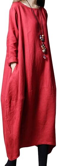 Amazon Co Jp セカンドルーツ コクーン リネン ワンピース ロング丈 長袖 ふんわり リラックス ファッション お呼ばれワンピース カジュアルワンピース チュニック ラウンド ネック ドレス 薄手 オオキイ おおきい 夏 サマー スリーシーズン ネマキ 寝間着 おネマキ