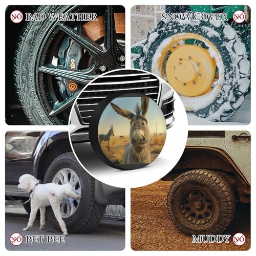 Image of Happy Donkey Camping Spare Tire Cover Animals Wildlife Donkey Weatherproof Universal Wheel Protectors Fit for SUV Truck Travel Trailer 17 Inch