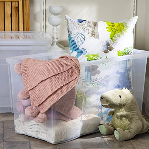 JMS we create smile (Set of 4 110L Litre Crystal Clear Plastic Storage Boxes With Lid - Transparent Storage Container For Living Room, Toys, Garage, Office/Home (110 LITRE, Crystal Container) - Image 7