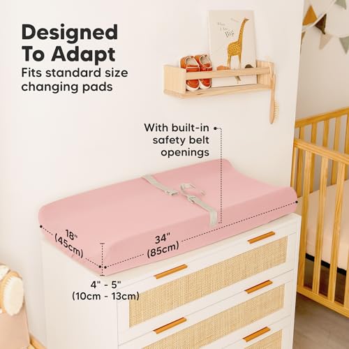 Image of 2-Pack Organic Changing Pad Covers for Girl, Boy, Neutral - 100% Cotton Changing Table Pad Cover, Soft Baby Nursery Diaper Changing Pad Sheets, Contour Changing Pads Liners, Change Pad Cover (Rose)