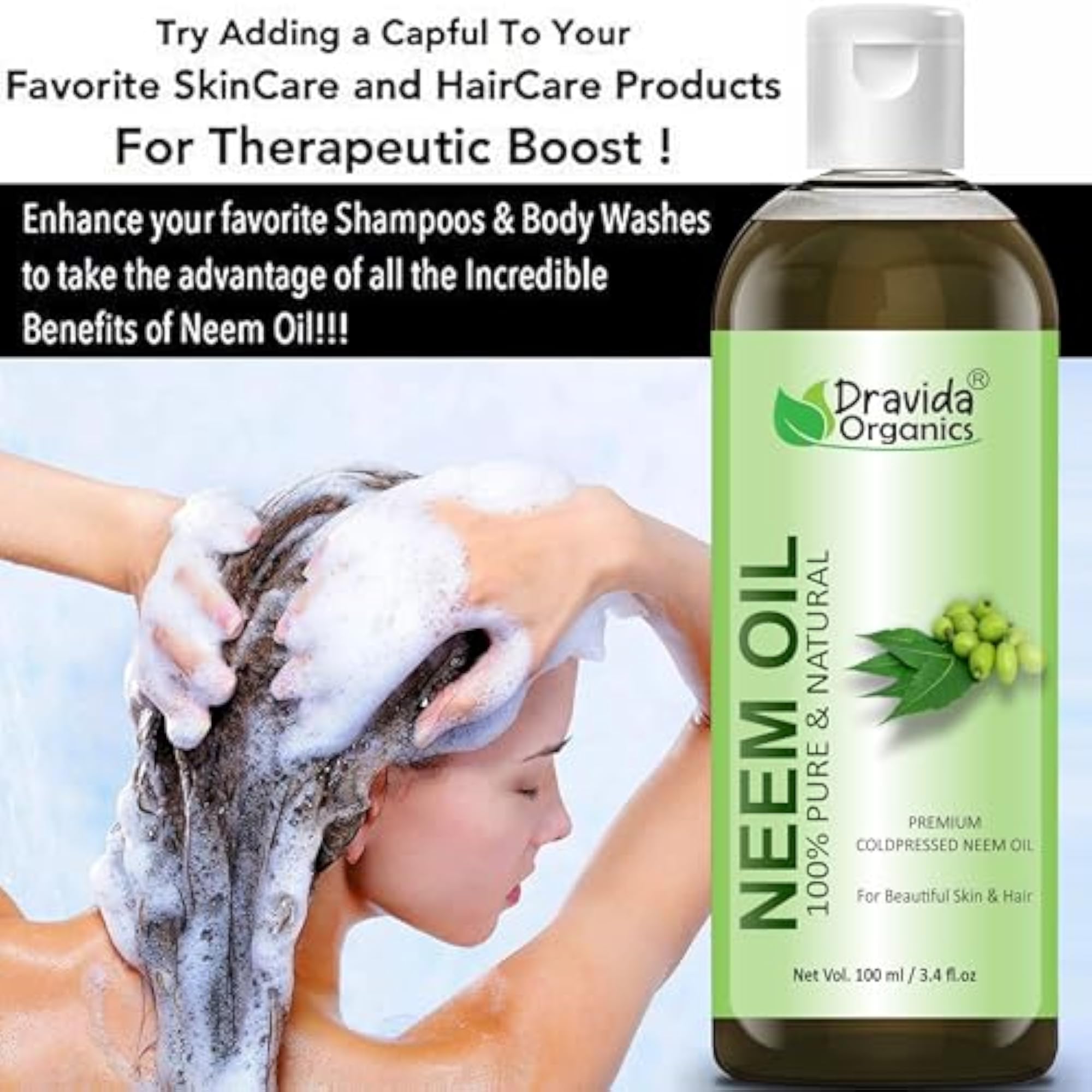 Cold Pressed Neem Oil for Skin & Hair Growth, Pure