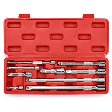 MIXPOWER 9-Piece Extension Bar Set, 1/4", 3/8" and 1/2" Drive Socket Extension Bar, CR-V, Mirror Finish Cover
