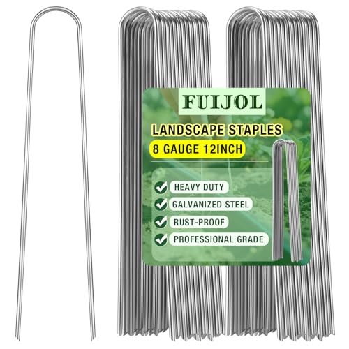 8 Gauge Landscape Staples FUIJOL 12 Inch 15 25 50 100 Pack Heavy Duty U-Shaped Landscape Stakes Galvanized Garden Staples for Weed Barrier Stakes Ground Cover Irrigation Tubing Fence (25 12 Inch)