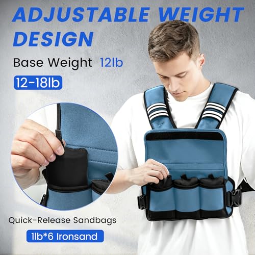 Image of Adjustable Weighted Vest Women /Men, 6-12lb /12-18lb /20-32lb Weight Vest with 6 Ironsand Weights for Strength Training Rucking Running Walking Fitness Workout