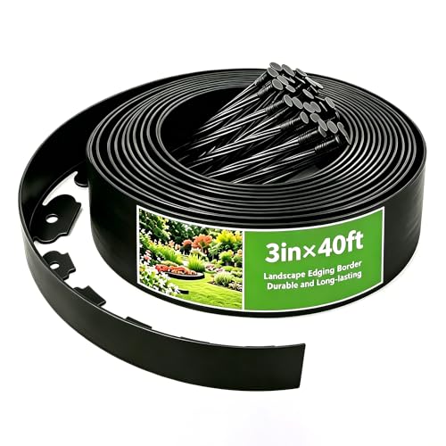 Plastic Landscape Edging Kit 3 inch Tall 40FT Long Garden Edging Border with 36 Spikes Landscape Edging Border for Landscaping Lawn Flower Beds Grass Yard3in40ft