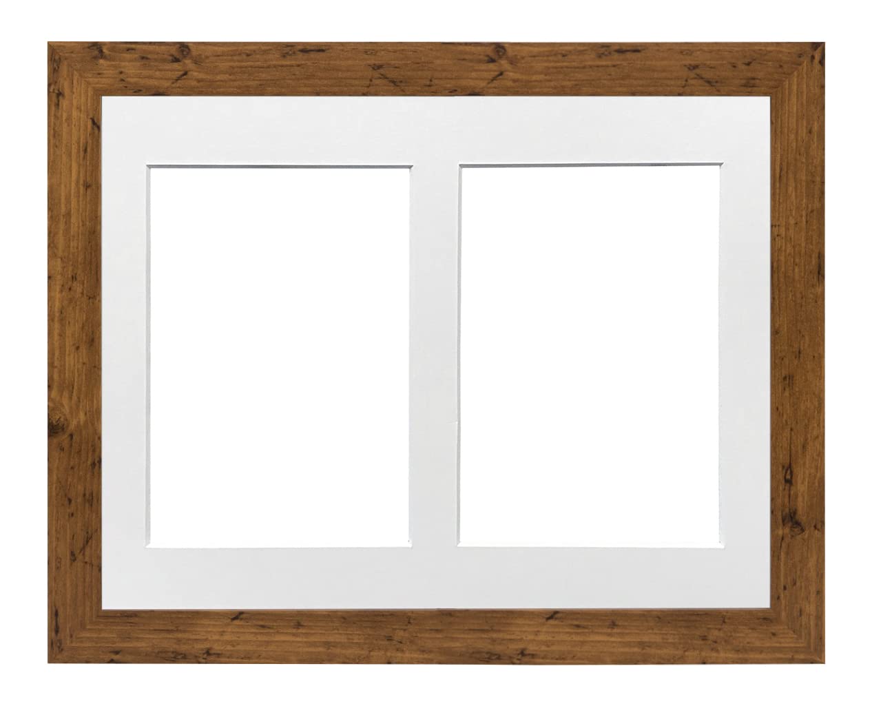 MDF 30mm Walnut Frame 10x8' Multi Aperture Picture Frame with White Mount to fit (2x) 6x4' Photos with Perspex Sheet - Tabletop & Wall Mountable Landscape or Portrait