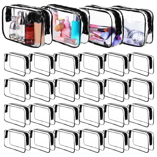Molain 24 Pack Clear Makeup Bag, Waterproof Toiletry Bags, PVC Makeup Bags for Women, Organizer Case with Zipper for Travel Bathroom (Black)